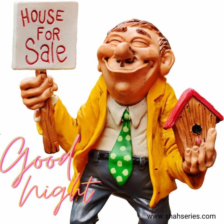 funny cartoon house for sale board in hand